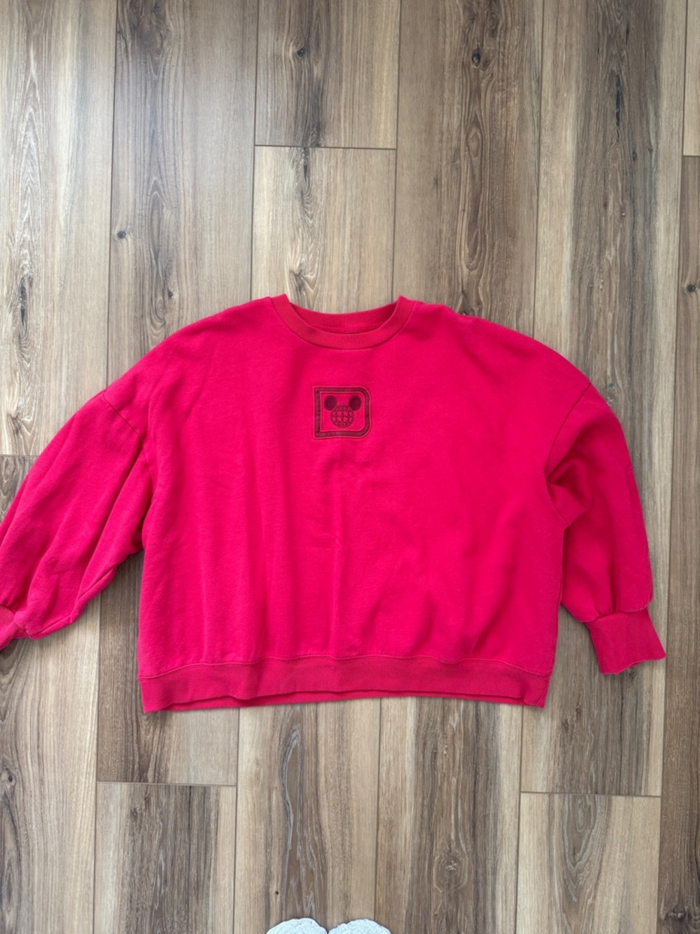 Disney Bright Pink Crewneck Sweatshirt with Embroidered Mickey Patch
